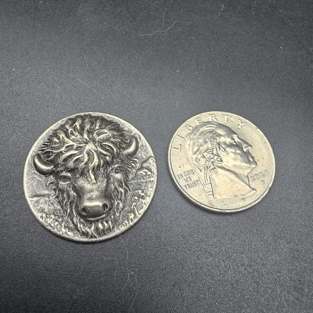 Silver Tone Buffalo Head Medallion Crafting Piece Jewelry Making